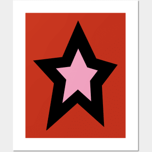 Pink Star Thick Black Line Posters and Art